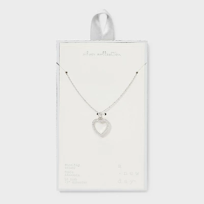 Sterling Silver Open Heart Cubic Zirconia Necklace - A New Day™: Spring Ring Clasp, 16" Pendant 5 Sterling Silver Open Heart Cubic Zirconia Necklace - A New Day™: Spring Ring Clasp, 16" Pendant - Image 3