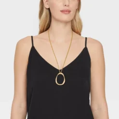 Oval Pendant Necklace - A New Day™ Gold: Lobster Claw Clasp, 32" Length, Zinc Material, Includes 3" Extender