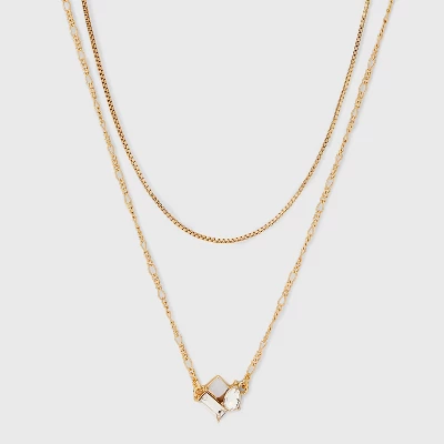 Glass Opal Pendant Multi-Strand Chain Necklace - A New Day™ Gold: Figaro Boxed Style, Lobster Claw Clasp, 16-19 Inch Length 6 Glass Opal Pendant Multi-Strand Chain Necklace - A New Day™ Gold: Figaro Boxed Style, Lobster Claw Clasp, 16-19 Inch Length - Image 4