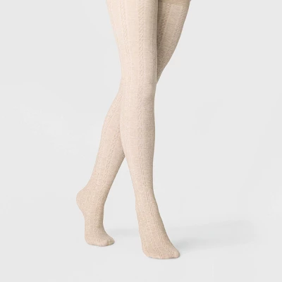 Women's Cable Fleece Lined Tights - A New Day™ Oatmeal Heather 4 Women's Cable Fleece Lined Tights - A New Day™ Oatmeal Heather - Image 2