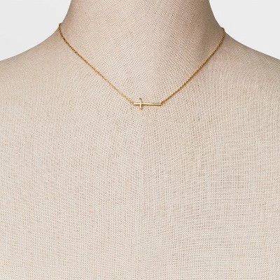 14K Gold Plated Stationed Cross Pendant Necklace - A New Day™ Gold 3 14K Gold Plated Stationed Cross Pendant Necklace - A New Day™ Gold