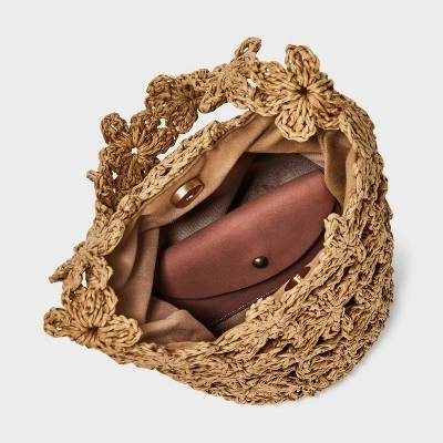 Straw Mini Floral Bucket Bag - A New Day™ Beige: Woven Paper Straw, Magnetic Closure, Structured Design 5 Straw Mini Floral Bucket Bag - A New Day™ Beige: Woven Paper Straw, Magnetic Closure, Structured Design - Image 3