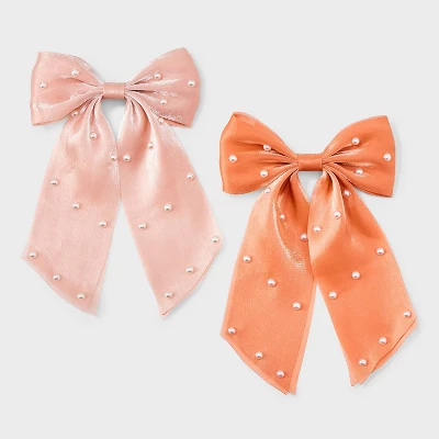 Shimmer Chiffon Hair Bow With Pearls Set 2pc - A New Day™: Solid Pattern, Recycled Polyester, All Hair Types 4 Shimmer Chiffon Hair Bow With Pearls Set 2pc - A New Day™: Solid Pattern, Recycled Polyester, All Hair Types - Image 2