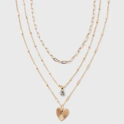 Valentine's Day Gold 3 Row With Textured Heart Necklace - A New Day™ Gold: Nickel-Free Multi-Strand Jewelry -A New Day™ GUEST 51a02c4b 92ae 4f68 863b 690c1b4c4b5e