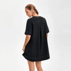Women's Short Sleeve Swing Mini A-Line Dress - A New Day™ Black