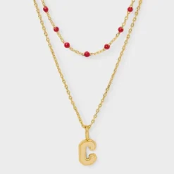 14K Gold Dipped Beaded Initial Necklace Set 2pc - A New Day™ Gold/Marron 27 14K Gold Dipped Beaded Initial Necklace Set 2pc - A New Day™ Gold/Marron -A New Day™ GUEST 520d7bcd 681f 4d0b a12a 46b21ad5fddc