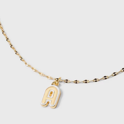 14K Gold Dipped Enamel Initial Pendant Necklace - A New Day™ Gold/White 5 14K Gold Dipped Enamel Initial Pendant Necklace - A New Day™ Gold/White - Image 3