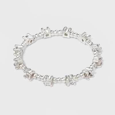 Silver Plated Cubic Zirconia Textured Band Ring - A New Day™ Silver/Clear - Size 6 3 Silver Plated Cubic Zirconia Textured Band Ring - A New Day™ Silver/Clear - Size 6