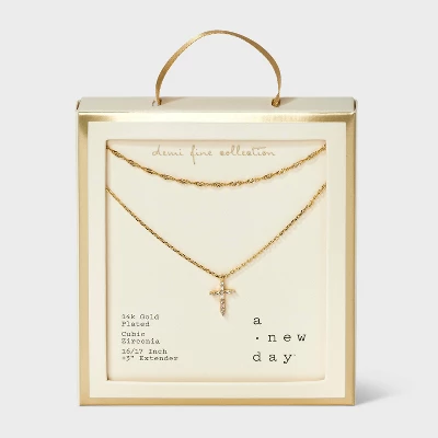 14K Gold Plated Cubic Zirconia Cross Pendant Necklace - A New Day™ Gold 4 14K Gold Plated Cubic Zirconia Cross Pendant Necklace - A New Day™ Gold - Image 2