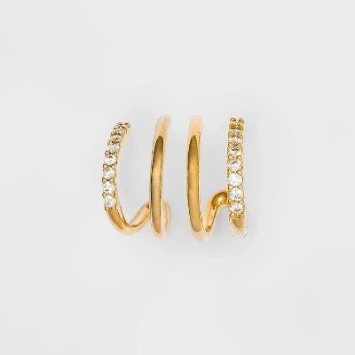 14K Gold Plated Cubic Zirconia Double Hoop Earrings - A New Day™ 4 14K Gold Plated Cubic Zirconia Double Hoop Earrings - A New Day™ - Image 2