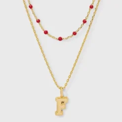 14K Gold Dipped Beaded Initial Necklace Set 2pc - A New Day™ Gold/Marron 30 14K Gold Dipped Beaded Initial Necklace Set 2pc - A New Day™ Gold/Marron -A New Day™ GUEST 570ba25b 6151 4275 a210 bafb4d5e44db