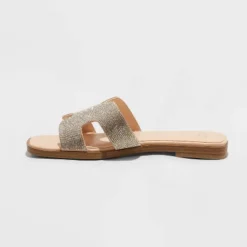 Women's Nina Rhinestone Flat Sandals - A New Day™ Silver