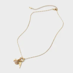 A New Day™ 33 14K Gold Dipped Cubic Zirconia Baseball And MVP Charm Necklace - A New Day™ Gold