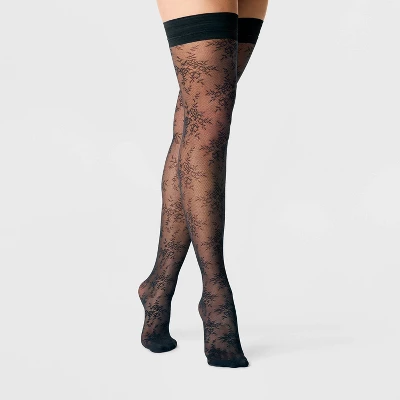 Women's Floral Mesh Thigh Highs - A New Day™ Black 4 Women's Floral Mesh Thigh Highs - A New Day™ Black - Image 2