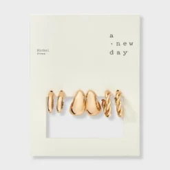 Twisted Hoop And Teardrop Earring Set 3pc - A New Day™ Gold