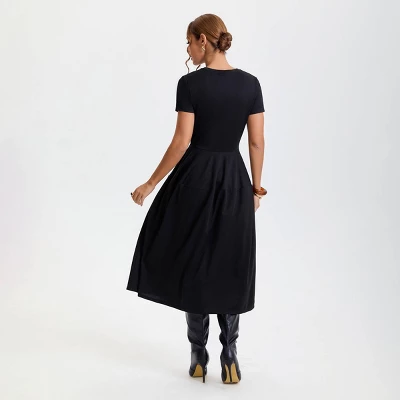 Women's Short Sleeve Midi A-Line Dress - A New Day™ Black 3 Women's Short Sleeve Midi A-Line Dress - A New Day™ Black