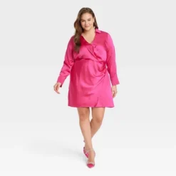 Women's Long Sleeve Satin Shirtdress - A New Day™ -A New Day™ GUEST 5bae4ee7 0a7a 4aa8 851c 4393efa470ae