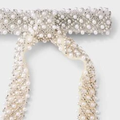 Beaded Pearl Argyle Bow Hair Barrette - A New Day™ Ivory