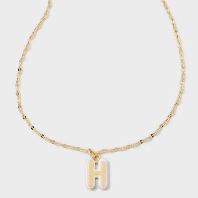 14K Gold Dipped Enamel Initial Pendant Necklace - A New Day™ Gold/White 13 14K Gold Dipped Enamel Initial Pendant Necklace - A New Day™ Gold/White - Image 11