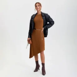 Women's Asymmetrical Knit Midi Sheath Dress - A New Day™ Brown -A New Day™ GUEST 628b0102 ce92 45e4 a938 a57d2012ce6d