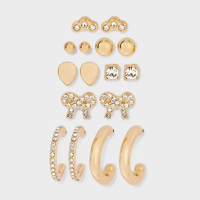 Classic Crystal Earring Set 8pc - A New Day™ Gold: Nickel-Free Metal, Hoop & Stud Styles 4 Classic Crystal Earring Set 8pc - A New Day™ Gold: Nickel-Free Metal, Hoop & Stud Styles - Image 2