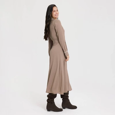 Women's Long Sleeve Midi Shirtdress - A New Day™ Taupe 4 Women's Long Sleeve Midi Shirtdress - A New Day™ Taupe - Image 2