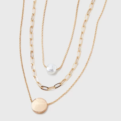 Gold 3 Row With Pearl & Coin Necklace - A New Day™ Gold: Multi-Strand, Nickel-Free Metal, Lobster Claw Clasp, 16" Length 6 Gold 3 Row With Pearl & Coin Necklace - A New Day™ Gold: Multi-Strand, Nickel-Free Metal, Lobster Claw Clasp, 16" Length - Image 4