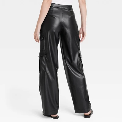 Women's High-Rise Straight Faux Leather Cargo Pants - A New Day™ Black 3 Women's High-Rise Straight Faux Leather Cargo Pants - A New Day™ Black