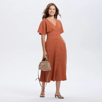 Women's Short Sleeve Button-Down Flared Midi A-Line Dress - A New Day™ 4 Women's Short Sleeve Button-Down Flared Midi A-Line Dress - A New Day™ - Image 2
