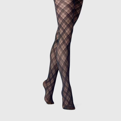 Women's Bias Plaid Tights - A New Day Black 4 Women's Bias Plaid Tights - A New Day Black - Image 2
