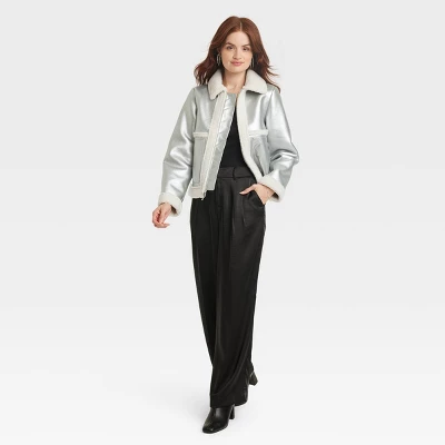 Women's Metallic Shearling Moto Jacket - A New Day™ 4 Women's Metallic Shearling Moto Jacket - A New Day™ - Image 2