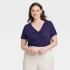 Women's Short Sleeve V-Neck Linen T-Shirt - A New Day™ -A New Day™ GUEST 6d14108b cf25 4614 ba2c f99a0c5a875a