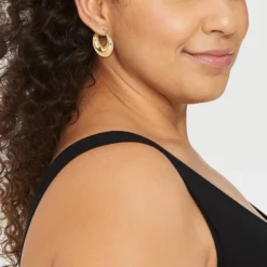 Thick Metal Hoop Earrings - A New Day™ Gold: Nickel-Free, Hinge Closure, 1.5" Length