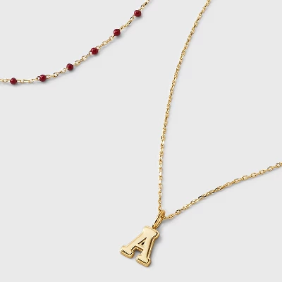 14K Gold Dipped Beaded Initial Necklace Set 2pc - A New Day™ Gold/Marron 5 14K Gold Dipped Beaded Initial Necklace Set 2pc - A New Day™ Gold/Marron - Image 3