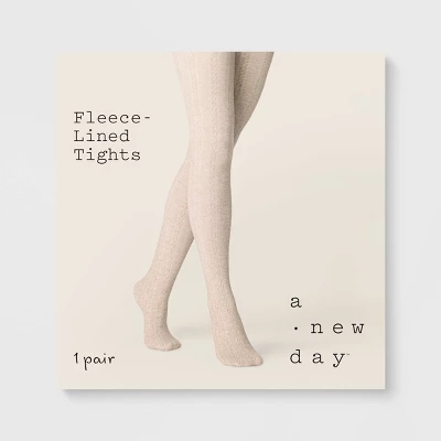 Women's Cable Fleece Lined Tights - A New Day™ Oatmeal Heather 3 Women's Cable Fleece Lined Tights - A New Day™ Oatmeal Heather