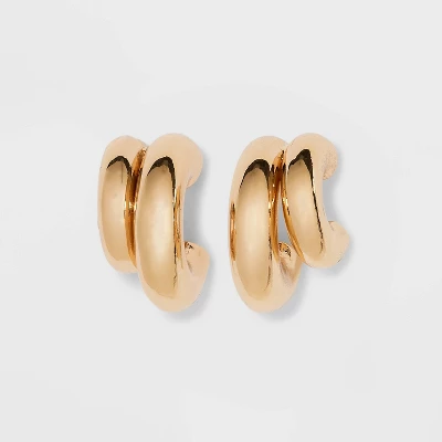 Double Hollow Tube Hoop Earrings - A New Day™ Gold: Nickel-Free Metal, Post Closure, 0.83" Length, 0.68" Width 5 Double Hollow Tube Hoop Earrings - A New Day™ Gold: Nickel-Free Metal, Post Closure, 0.83" Length, 0.68" Width - Image 3
