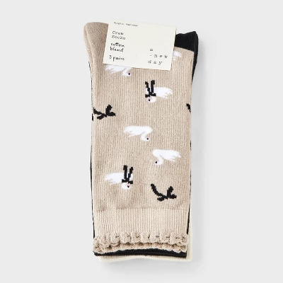 Women's Swans & Bows Scallop Cuff 3pk Crew Socks - A New Day™ Taupe/Black/Ivory 4-10 3 Women's Swans & Bows Scallop Cuff 3pk Crew Socks - A New Day™ Taupe/Black/Ivory 4-10