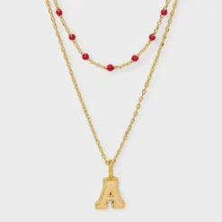 14K Gold Dipped Beaded Initial Necklace Set 2pc - A New Day™ Gold/Marron 25 14K Gold Dipped Beaded Initial Necklace Set 2pc - A New Day™ Gold/Marron -A New Day™ GUEST 74ba0ea5 d97d 4378 be29 40886fc42a0c