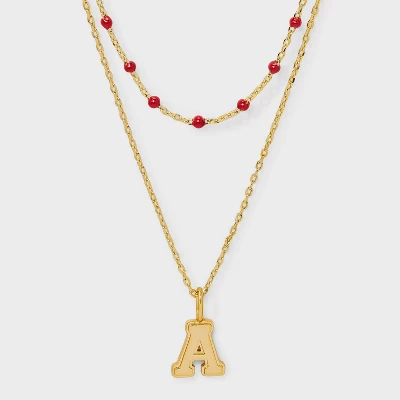 14K Gold Dipped Beaded Initial Necklace Set 2pc - A New Day™ Gold/Marron 6 14K Gold Dipped Beaded Initial Necklace Set 2pc - A New Day™ Gold/Marron - Image 4