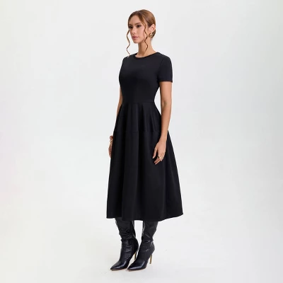 Women's Short Sleeve Midi A-Line Dress - A New Day™ Black 4 Women's Short Sleeve Midi A-Line Dress - A New Day™ Black - Image 2