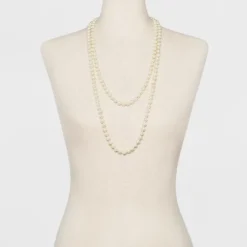 Long Faux Pearl Necklace - A New Day™ Silver/White