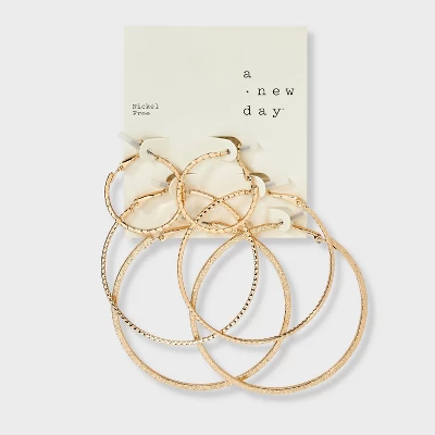 Classic Thin Hoop Earring Set 3pc - A New Day™ Gold 4 Classic Thin Hoop Earring Set 3pc - A New Day™ Gold - Image 2