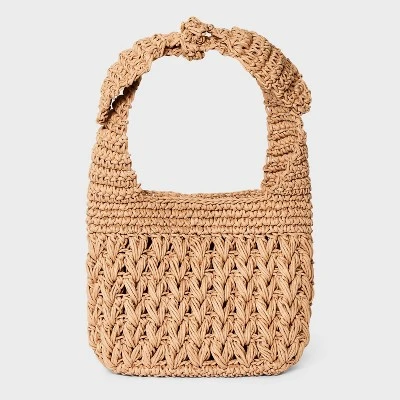 Straw Tie-Top Shoulder Bag - A New Day™ Light Brown: Woven Paper, Structured Handbag, Adjustable Strap 7 Straw Tie-Top Shoulder Bag - A New Day™ Light Brown: Woven Paper, Structured Handbag, Adjustable Strap - Image 5