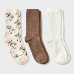 Women's Palm Tree 3pk Crew Socks - A New Day™ Pink/Brown Heather/Ivory 4-10: Cotton Blend, Tagless, Smooth Toe Seams 7 Women's Palm Tree 3pk Crew Socks - A New Day™ Pink/Brown Heather/Ivory 4-10: Cotton Blend, Tagless, Smooth Toe Seams -A New Day™ GUEST 7b5ae146 f1be 4e23 afc3 26545d989e68