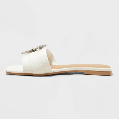 Women's Kelsey Bone Pearl Buckle Sandals - A New Day™ Cream 3 Women's Kelsey Bone Pearl Buckle Sandals - A New Day™ Cream