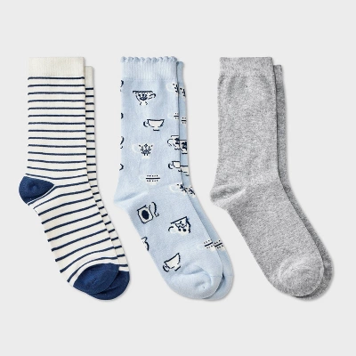Women's Teacups Scallop Cuff 3pk Crew Socks - A New Day™ Blue/Heather Gray/Navy 4-10 5 Women's Teacups Scallop Cuff 3pk Crew Socks - A New Day™ Blue/Heather Gray/Navy 4-10 - Image 3