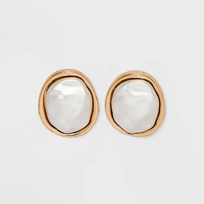 Pearl Cabochon Stud Earrings - A New Day™ Gold: Nickel-Free Metal, Post Closure, 0.59" Length, 0.51" Width 5 Pearl Cabochon Stud Earrings - A New Day™ Gold: Nickel-Free Metal, Post Closure, 0.59" Length, 0.51" Width - Image 3