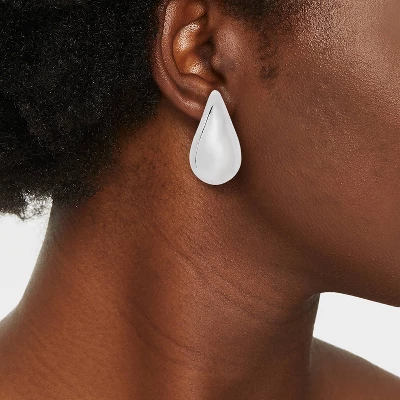 Thick Tear Drop Stud Earrings - A New Day™ Silver: Hypoallergenic Plastic, Post Closure, 1.3" Length 3 Thick Tear Drop Stud Earrings - A New Day™ Silver: Hypoallergenic Plastic, Post Closure, 1.3" Length