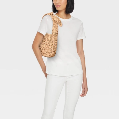 Straw Tie-Top Shoulder Bag - A New Day™ Light Brown: Woven Paper, Structured Handbag, Adjustable Strap 3 Straw Tie-Top Shoulder Bag - A New Day™ Light Brown: Woven Paper, Structured Handbag, Adjustable Strap