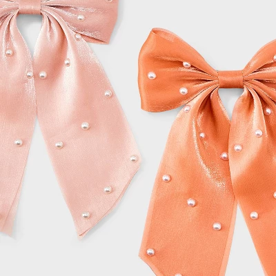 Shimmer Chiffon Hair Bow With Pearls Set 2pc - A New Day™: Solid Pattern, Recycled Polyester, All Hair Types 3 Shimmer Chiffon Hair Bow With Pearls Set 2pc - A New Day™: Solid Pattern, Recycled Polyester, All Hair Types